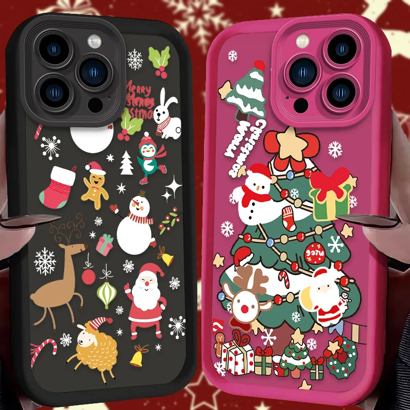 Santa Claus Christmas Tree Case For iPhone 16 15 14 13 12 11 Pro Max X XS X S Max XR SE 2020 7 8 Plus iphone16 Shockproof Etui