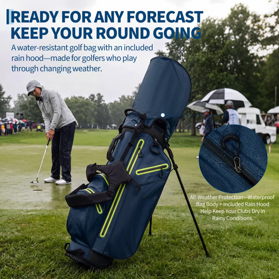 Waterproof Lightweight Golf Stand Bag - 7-Way Full-Length Dividers, Holds Up to 14 Clubs, Dual Straps, Insulated Cooler Pocket, Rain Hood Cover