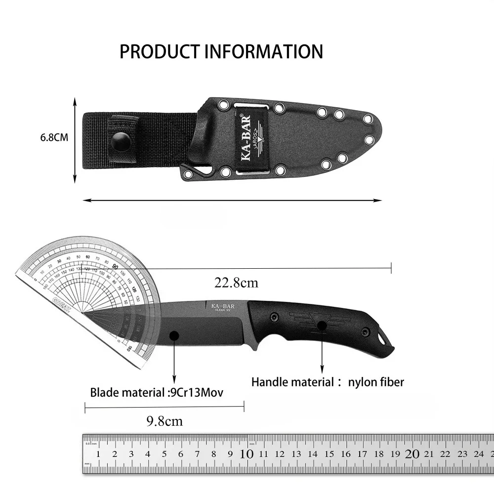 KB 7503 Professional Outdoor Fixed Blade Knife 9Cr13Mov Steel Nylon Fiber Handle Camping Hunting Self-Defense with Sheath