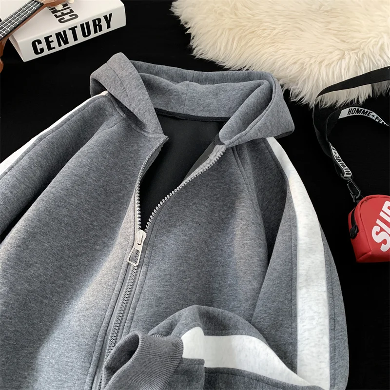 

Мужской свитшот в американском ретро-стиле с полосками, осенне-зимний, спортивный, модный, высококачественный, открытый кардиган из полиэфирного волокна