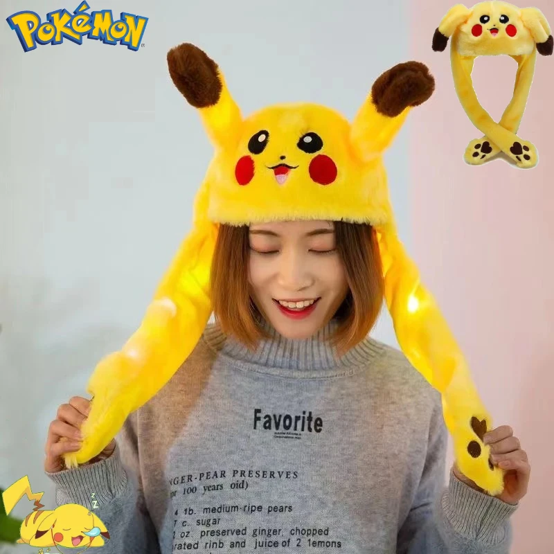 

Pokemon Pikachu Plush Hat Cute Ear Shape with Light Cosplay Party Supplies Anime Peripheral Soft Cap Creative Birthday Gifts Toy