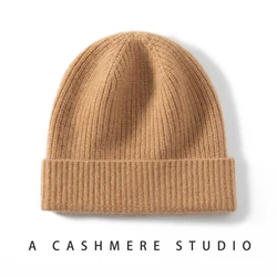 Winter New Men's Hats 100% Cashmere Knitted Headgears Soft Warm Thick Unisex Cap High Quality Beanie Women Solid Color Hat