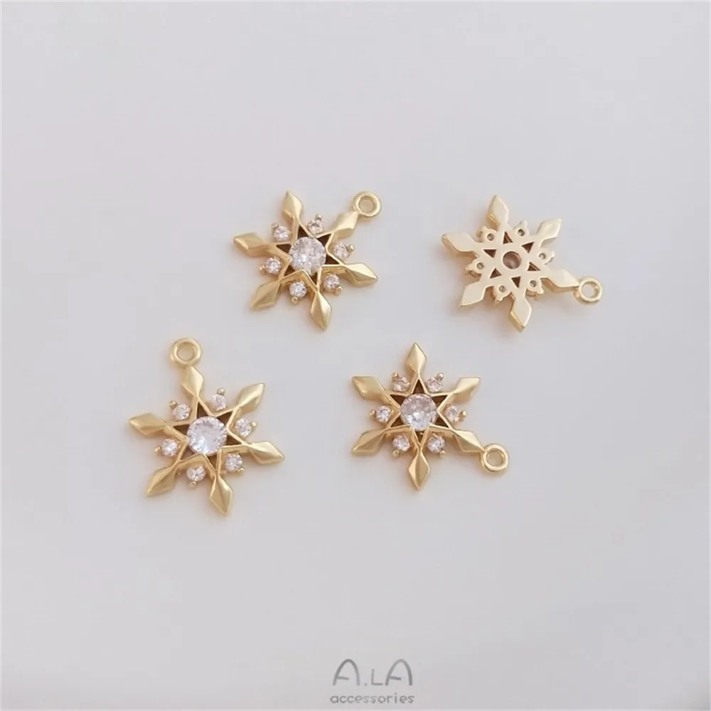 

14K Gold Classic Zircon Six-pointed Star Snowflake Pendant Diy Handmade Jewelry Necklace Pendant
