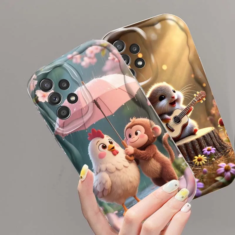 Cattle Dog Pig Art Flower For Samsung A73 A72 A71 A56 A55 A54 A53 A52 A51 A37 A36 A25 A13 A14 A17 A07 Wave Oil Phone Case