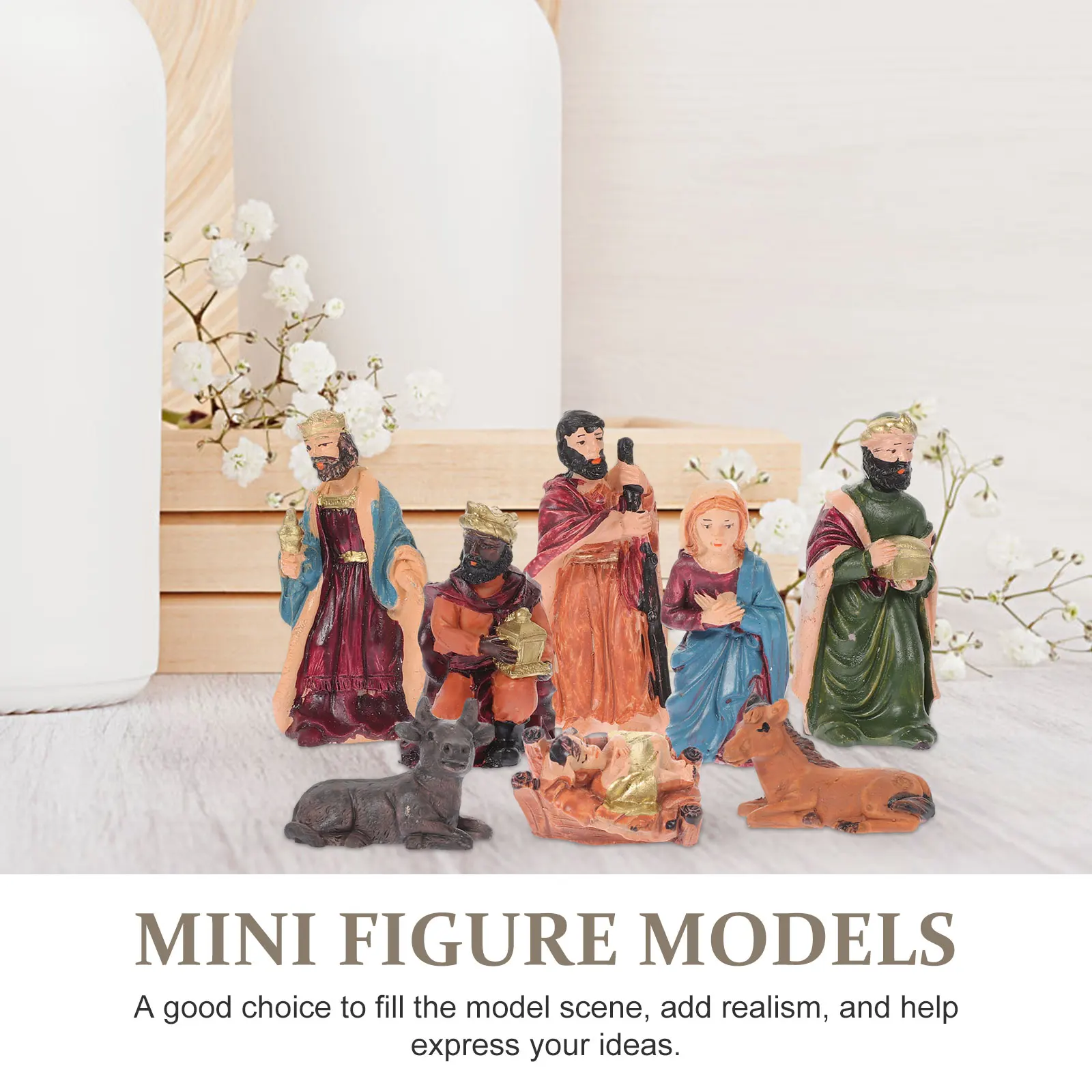 

1 Set Resin Nativity Set Figurines Birth Of Jesus Ornament Christmas Decor Desktop Decoration Religious Statues
