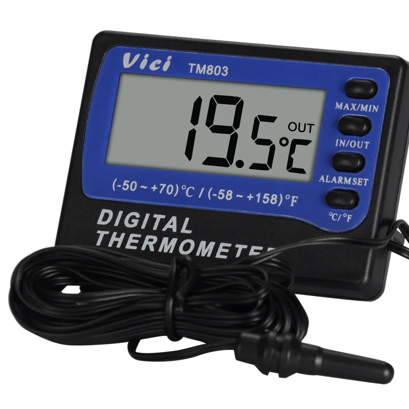 Vici TM803 Digital LCD Thermometer Refrigerator Freezer Aquarium Medicine Box Temperature Meter Alarm 3MCable Sensor Thermograph