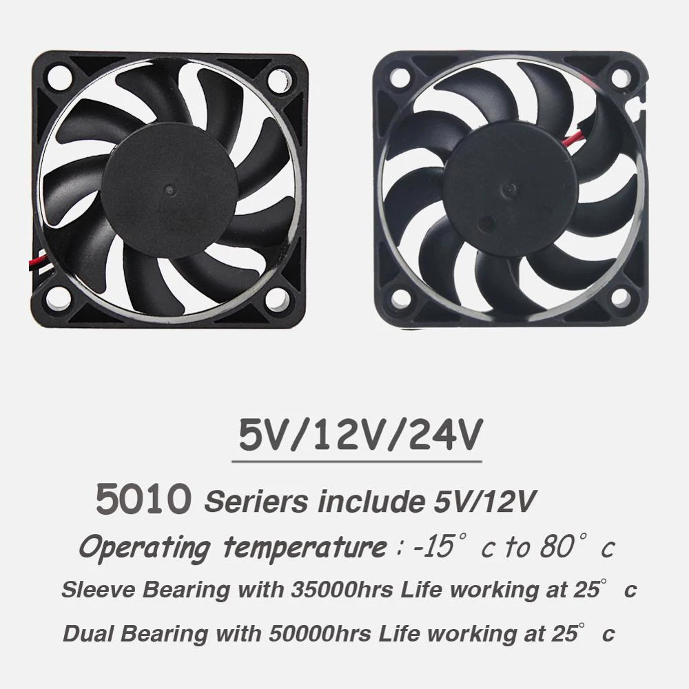 2 Pieces 5V 12V 24V 5010 50mm Fan Ball Bearing 50x50x10mm Fan 5010 Cooling Fan 5cm PC Laptop Computer Cooler Fan Heatsink Fans