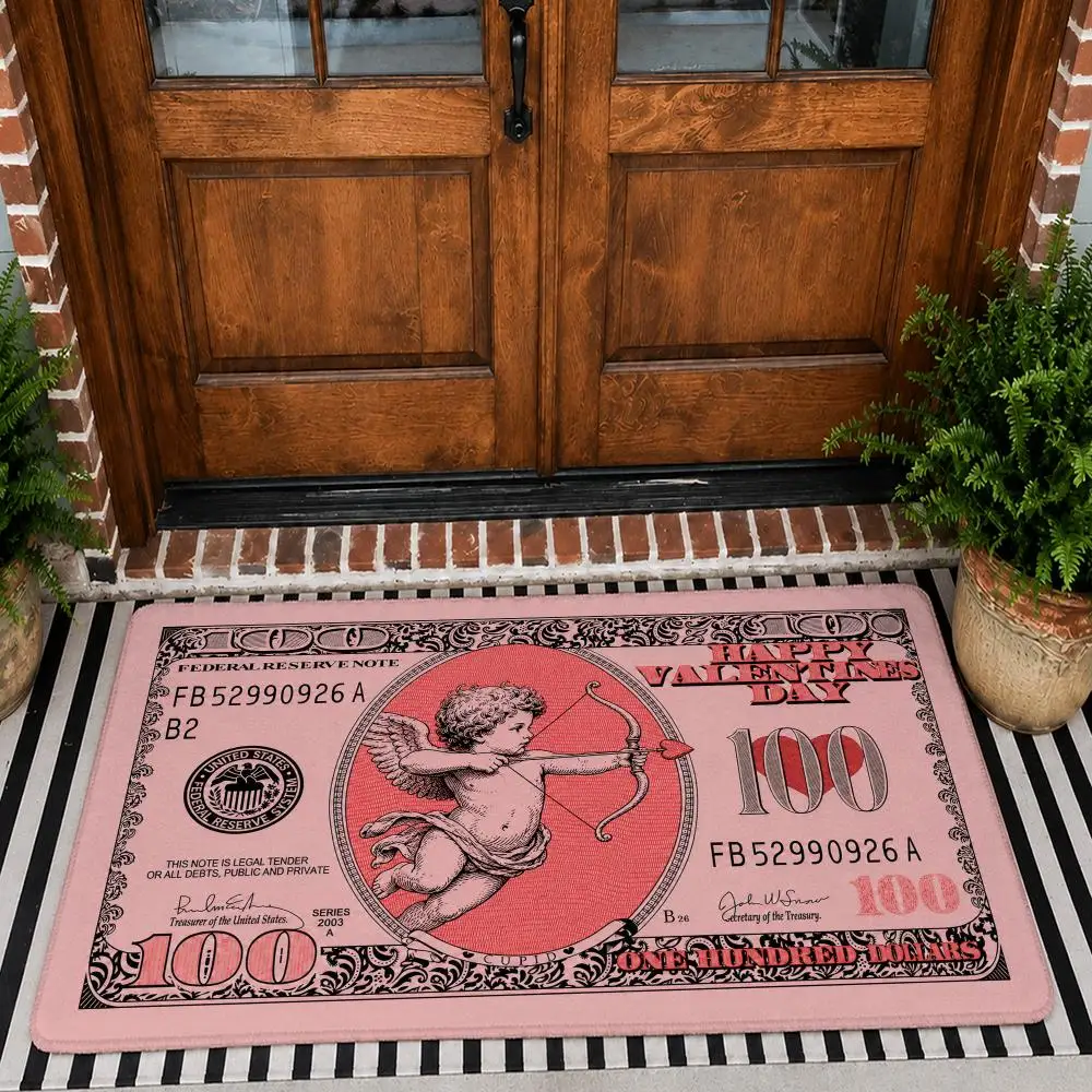 Dollar Bill Pattern Floor Mat Soft Flannel Rug Non Slip Washable Quick Dry Door Mat for Bathroom Kitchen Bedroom Home