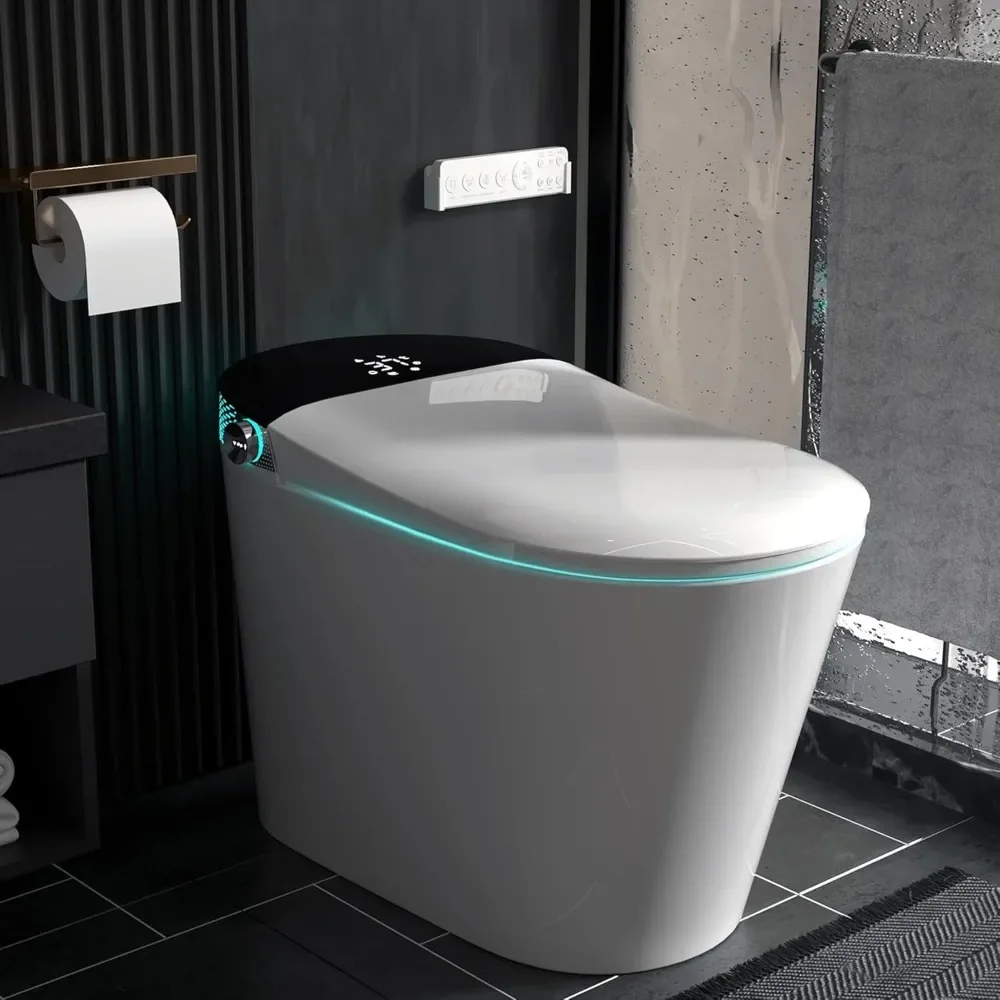 Smart Toilet Bidet with Tank Built in, One Piece Auto Open Close Lid, Foot Sensor Heated Seat Warm Water Sprayer & Dryer，