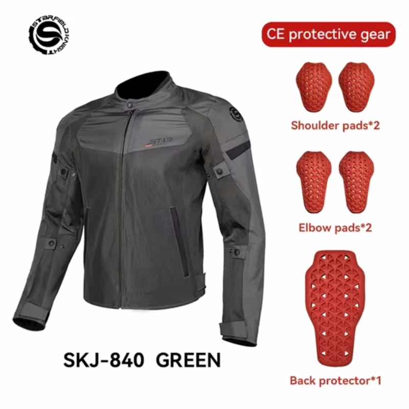 SFK Green Motorcycle Jacket Men's Motorbike Cycling Clothing Summer Mesh Breathable With Riding CE Protective Gears Accessories