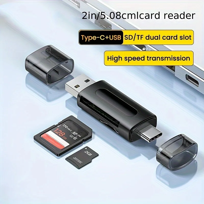 4-in-1 USB Type-C Card Reader Multi-functional External Storage Black Stretch Memory Stick Reader for USB 2.0 Mini SD TF Cards