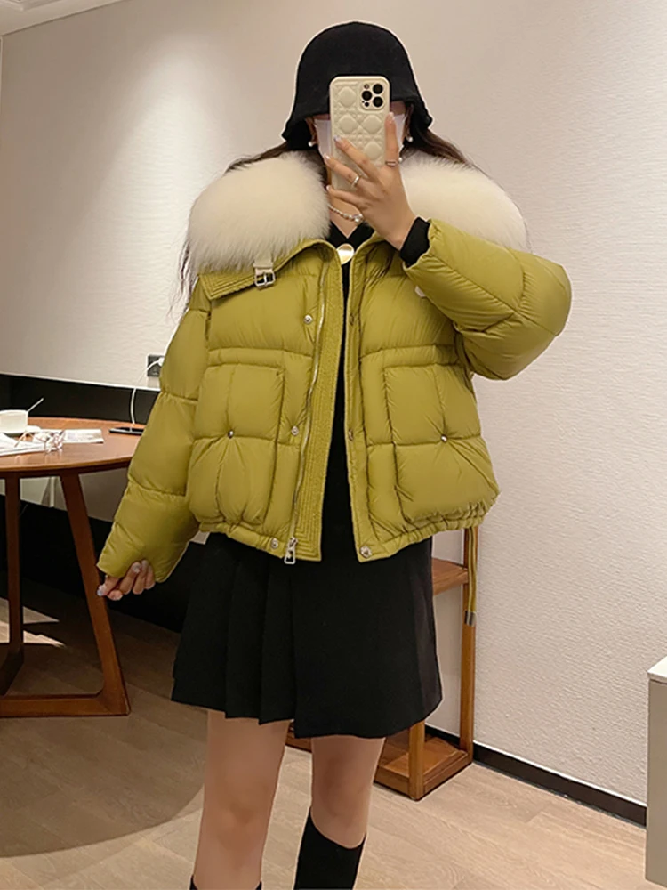 2023 Fashion Winter Natural Fox Fur Collar Coats Women Goose Down Jacket Loose Puffer Outwear Jackets Parka Female Luxury Coats