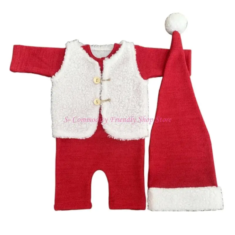 

85AE Детский костюм Санты для фотосессии, 3 шт., эластичный удобный наряд для детской фотосессии