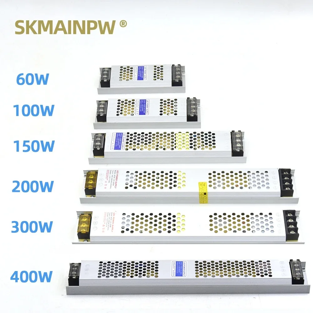 Transformador de iluminación para lámpara de controlador, adaptador de fuente de alimentación de 12V/24V CC, 5A, 12A, ultrafino, interruptor de tira