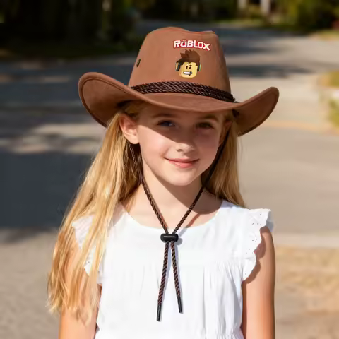 New ROBLOX Game Cartoon Character Print Outdoor Cowboy Sunhat Brown Boys and Girls Leisure Travel Cap Friend Gifts