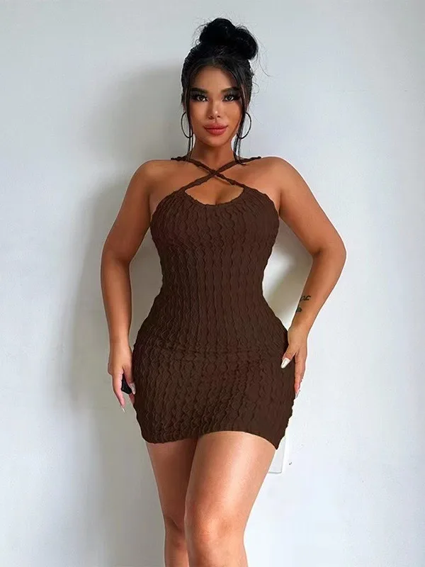 Robe sexy dos nu Spaghetti à bretelles robe de bord de mer pop-corn texturée robe miniature séduisante robes de cocktail de nuit