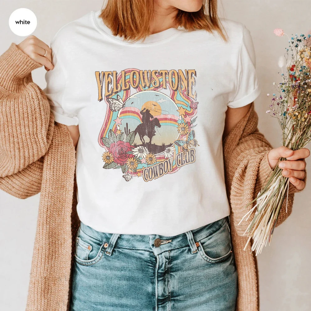 Yellowstone Cowboy Club T-shirt Cowgirl Wild West Graphic Tee Dutton Ranch Rip Wheeler Tees Beth Dutton Tv series Tops Fans Gift