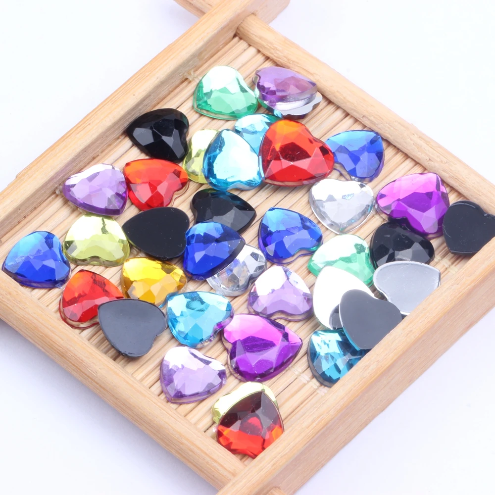 

Heart Shape 12mm 1000pcs Acrylic Rhinestones Flat Back And Facets Many Colors For Nails Art Glue On Beads DIY Jewelry Making