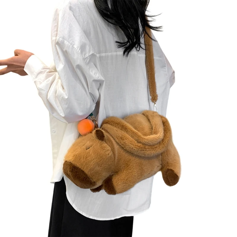 Mochila capivara 3D Bolsa piquenique pelúcia com cinto ajustável Bolsa mochila infantil primária