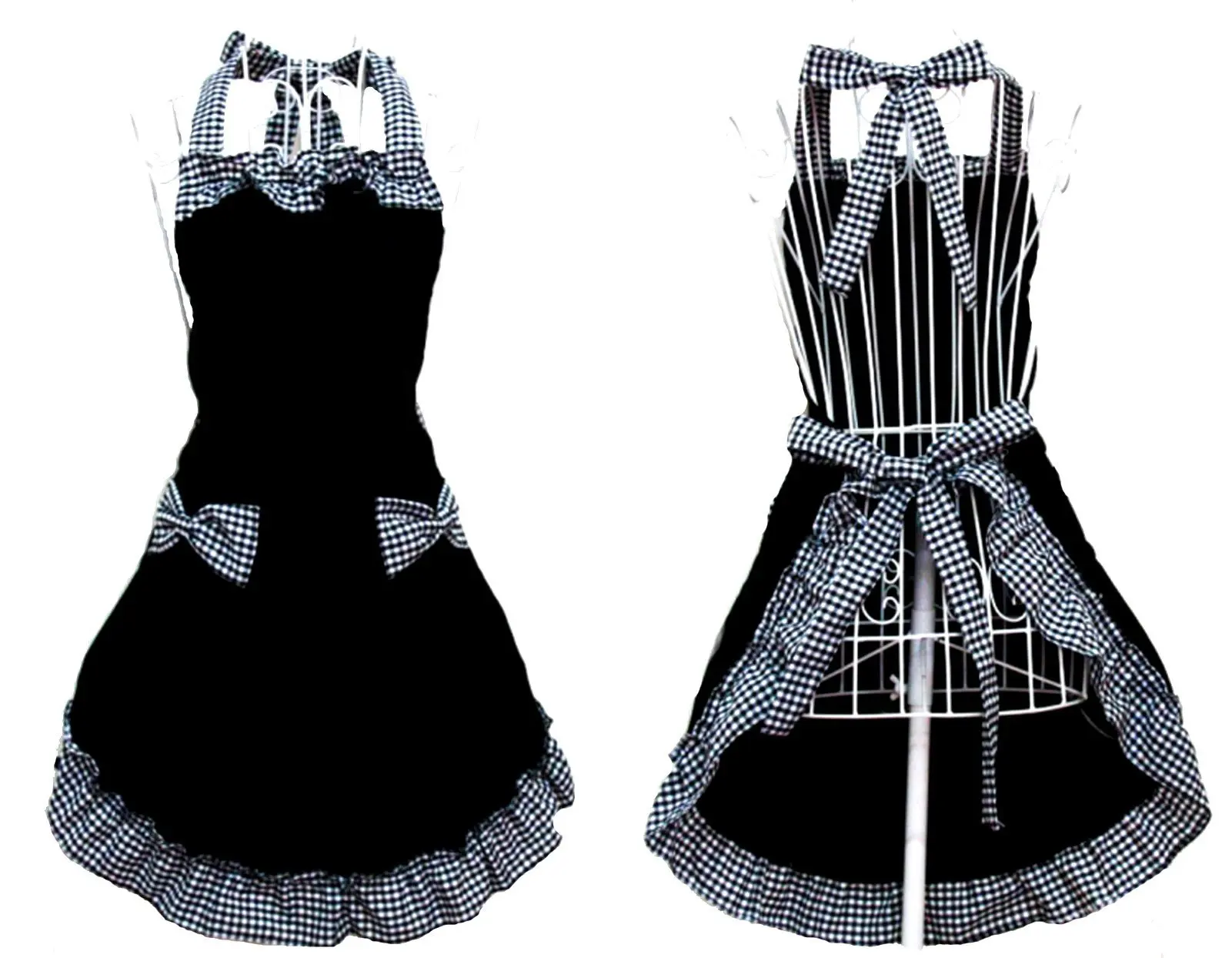 

Uniform Apron Cute Vintage Ladies Kitchen Bib Apron Dress Flirty for Women Girls Fashion Lovely Bowknot Pockets Princess Apron
