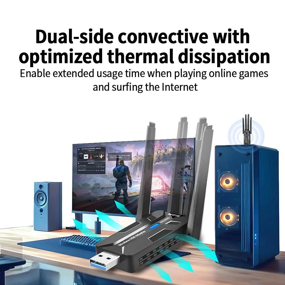 WiFi 6 USB 3 0 Adapter 1800 Mbps Dual Band 5 GHz 2 4 GHz Wireless Network Card 4 High Gain Antennas USB Dongle for PC Desktop Laptop Gaming Windows 11 10 Long Range Signal Receiver Great for Gaming Streaming and Video Calls - view 3
