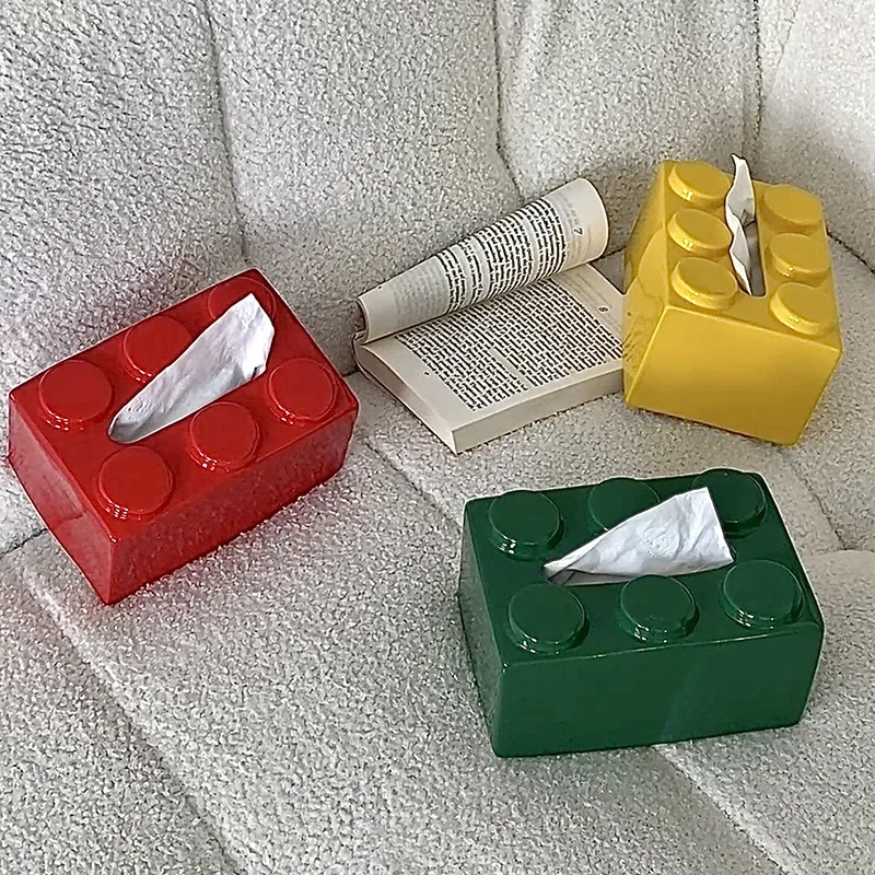 

Building Block Paper Towel Box Cute Ceramic Paper Towel Box Paper Household Living Room Decorative Paper Drawer Tissue Box