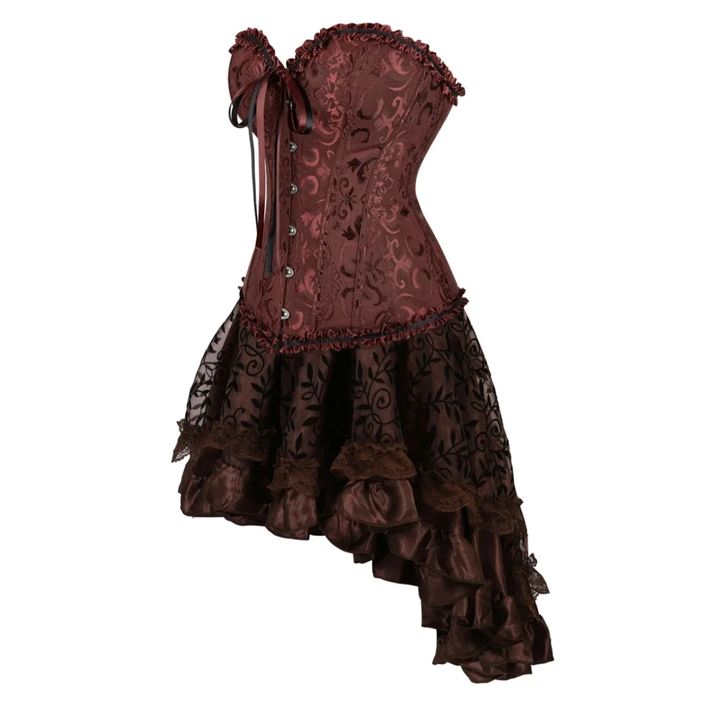 Steampunk Victorian Sexy Floral Satin Corset Skirt Gothic Overbust Lingerie Burlesque Bustier Top Plus Size Party Costumes