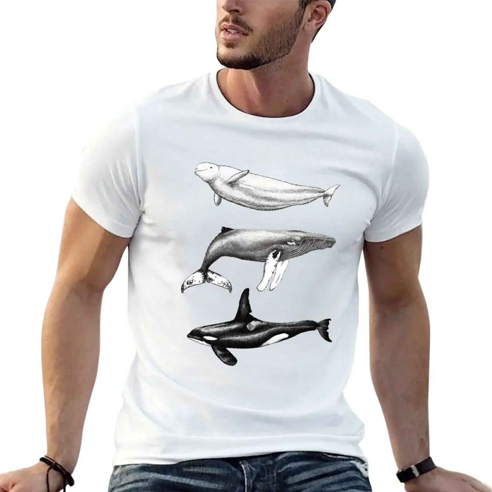 Beluga, orca and humpback whale ink illustrations T-Shirt Aesthetic clothing new edition oversized t shirt men