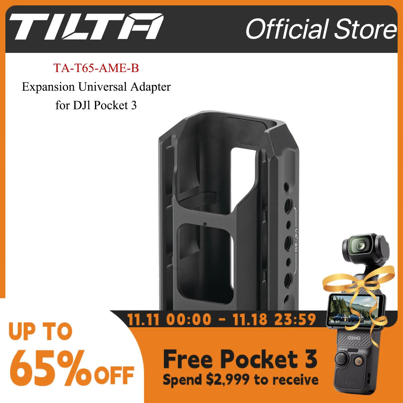 TILTA TA-T65-AME-B DJI 포켓 3 확장 범용 어댑터 액세서리, 고정 베이스 자동차 마운트 키트, DJI 포켓 3 브래킷에 적합