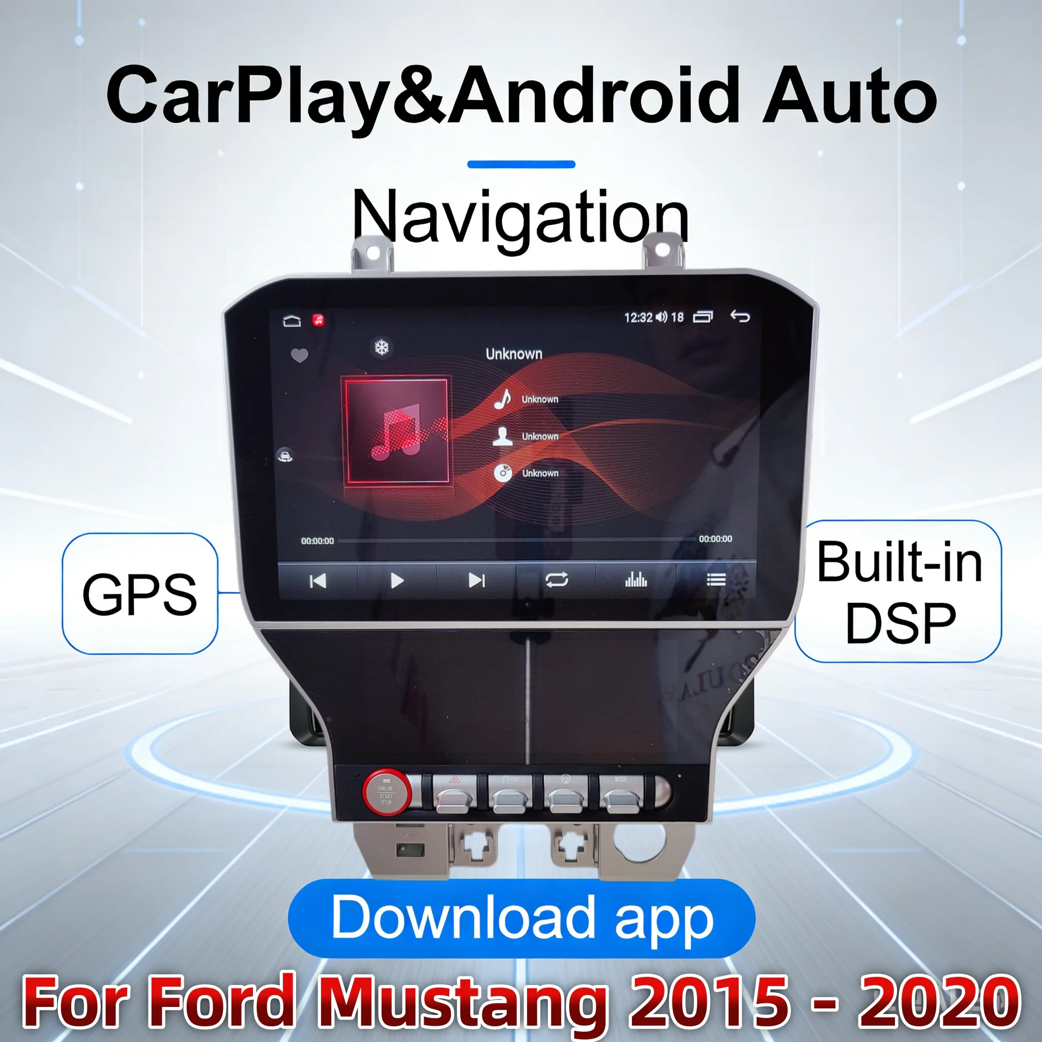 2015-2020 For Ford Mustang Head Unit, Carplay & Android Auto GPS Navigation Multimedia FM Car Radio  with FM Stereo