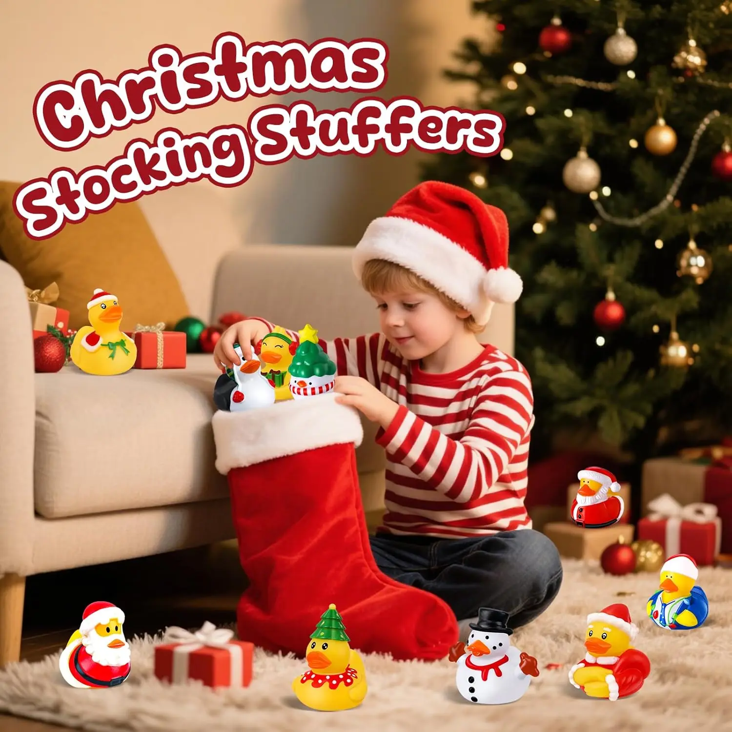 12-100 Uds. Patos de goma navideños a granel, juguetes Jeep Duckies para decoración navideña de niños, rellenos de medias de Navidad, intercambio de regalos