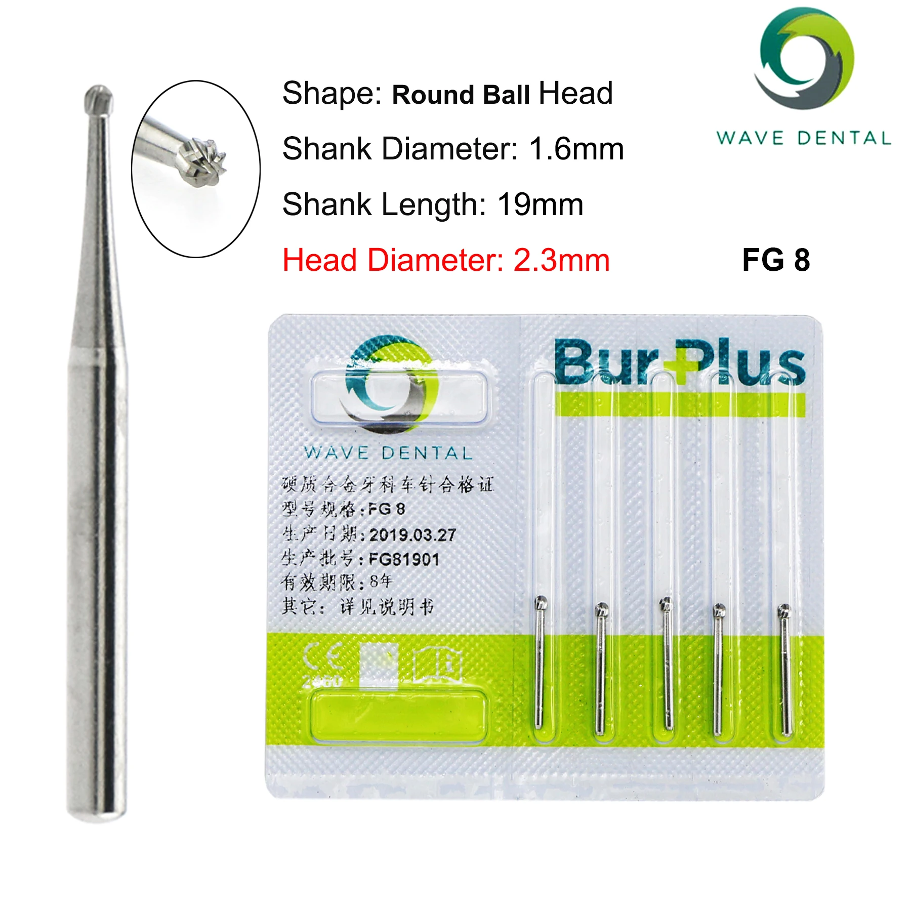 PRIMA WAVE Dental Erdbeeren Hartmetallbohrer Bohrer Rund Typ FG Serie für Hochgeschwindigkeitshandstück Durchmesser 1,6 mm 5 Stück/Packung