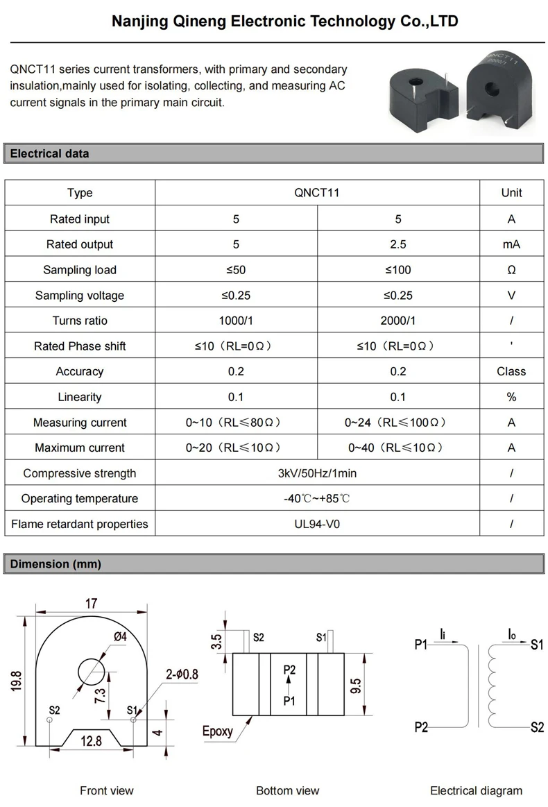 Fabrikpreis Mikro-Stromwandler CT QNCT01 5A 5mA 5A 2,5mA 1 1000 1 2000 10A Kleiner Stromwandler – Detail 6