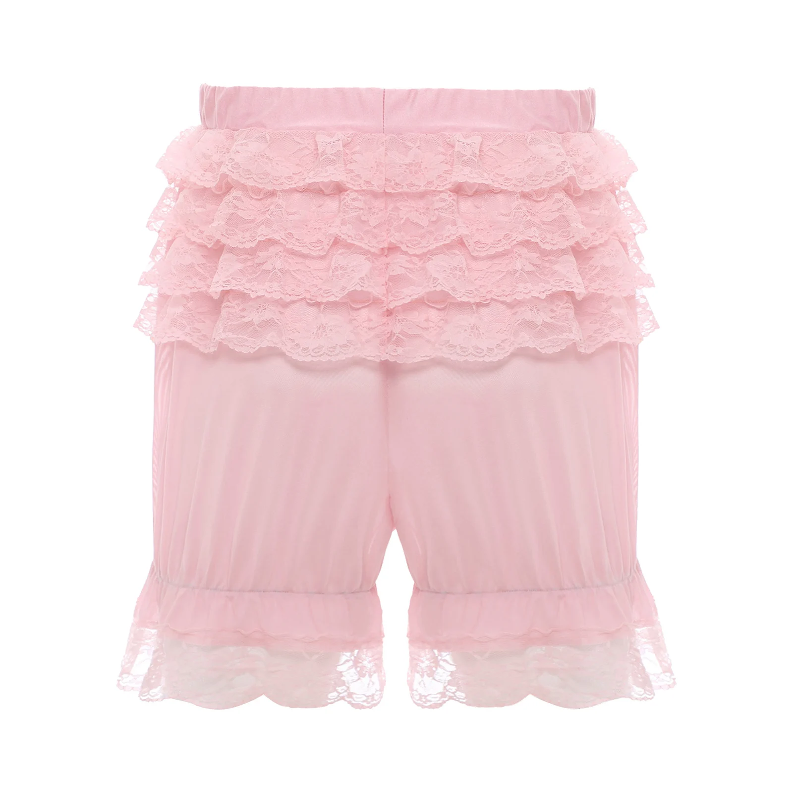 Men Sheer Lace Boxer Shorts Tiered Ruffle Bowknot Cute Sweet Underwear Transgender Frilly Bloomers for Role Play Costume