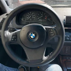 For BMW E83 X3 2003-2010 E53 X5 2004-2006 hand stitched high quality black Genuine Leather Car Steering Wheel Cover