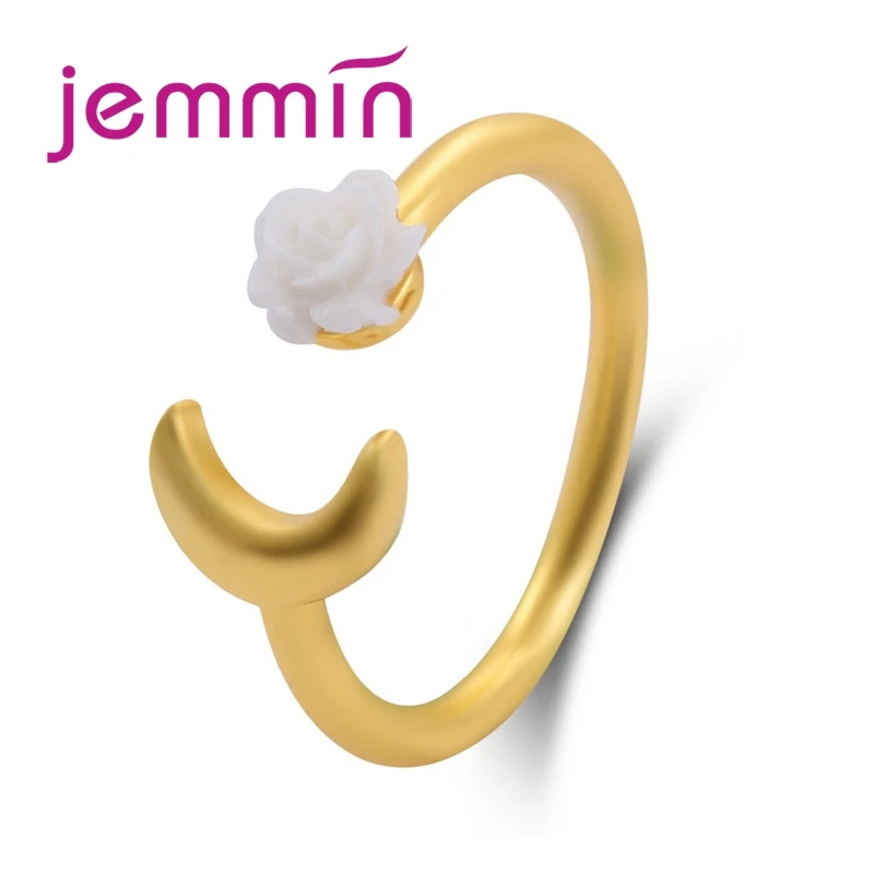Fashion Adjustable Jewelry Ring Gold Color Moon Ceramic Flower Ring For Women Wedding Party Ring Friendship Gift