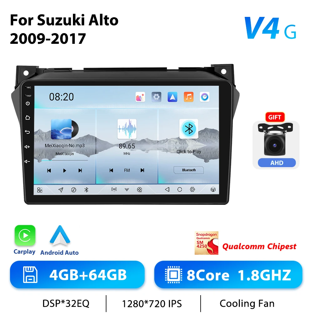 Podofo 4G CarPlay Android Radio Voor Suzuki Alto 2009-2017 Auto Intelligent Systeem 2din GPS Stereo Head Unit RDS multimedia Speler - afbeelding 1