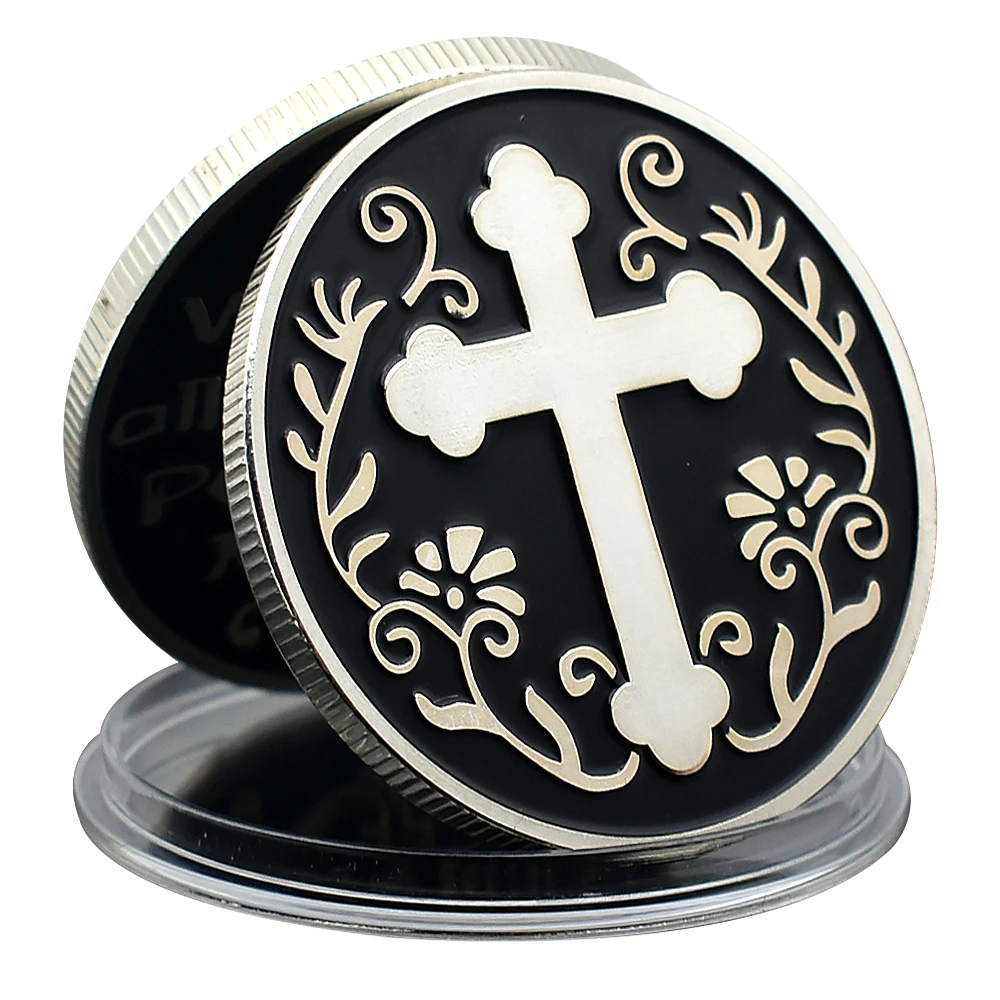 Jesus Christian Cross Silver Plated Challenge Coin with God All Things Are Possible Metal Medal Art Craft