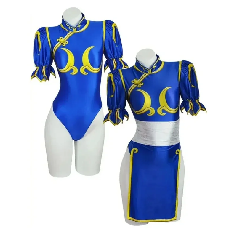Lqchun li cosplay vestido traje jogo sf chunli role play azul qipao outfit conjunto completo jackie kung fu festa de halloween terno para diversão