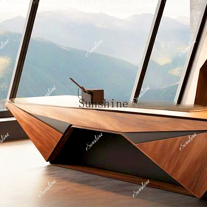 Modern minimalist, walnut color, chairperson's office business president's desk  FT