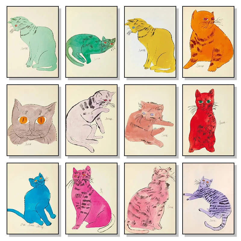 Andy Warhol Animal Cat Portrait Abstract Artwork Classic Posters Prints Canvas Painting Wall Art Picture Living Room Home Decor