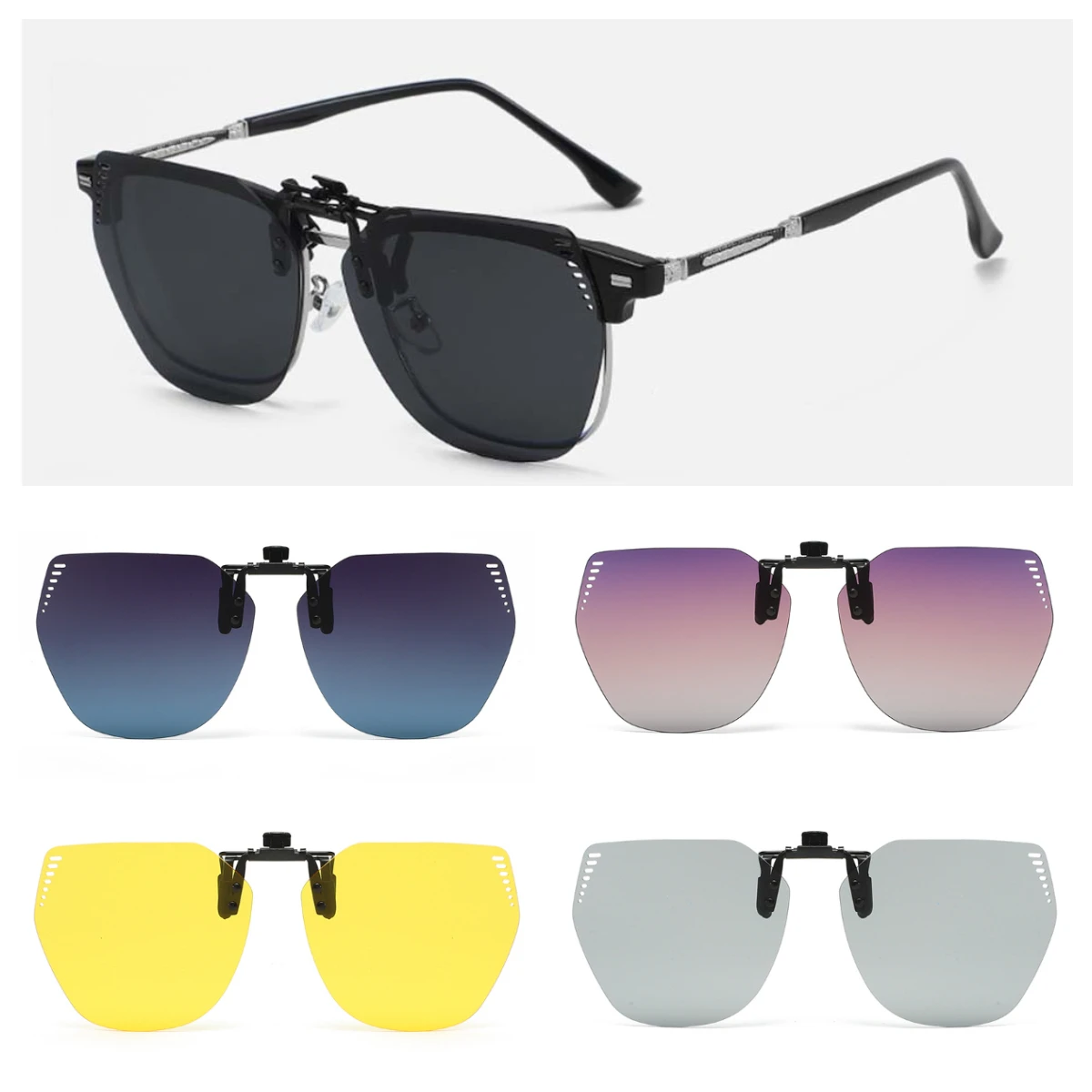 New Brand Polarized Flip Up Clip On Sunglasses Vintage Anti Glare Frameless Lens Pilot Sun Glasses Night Vision Glasses