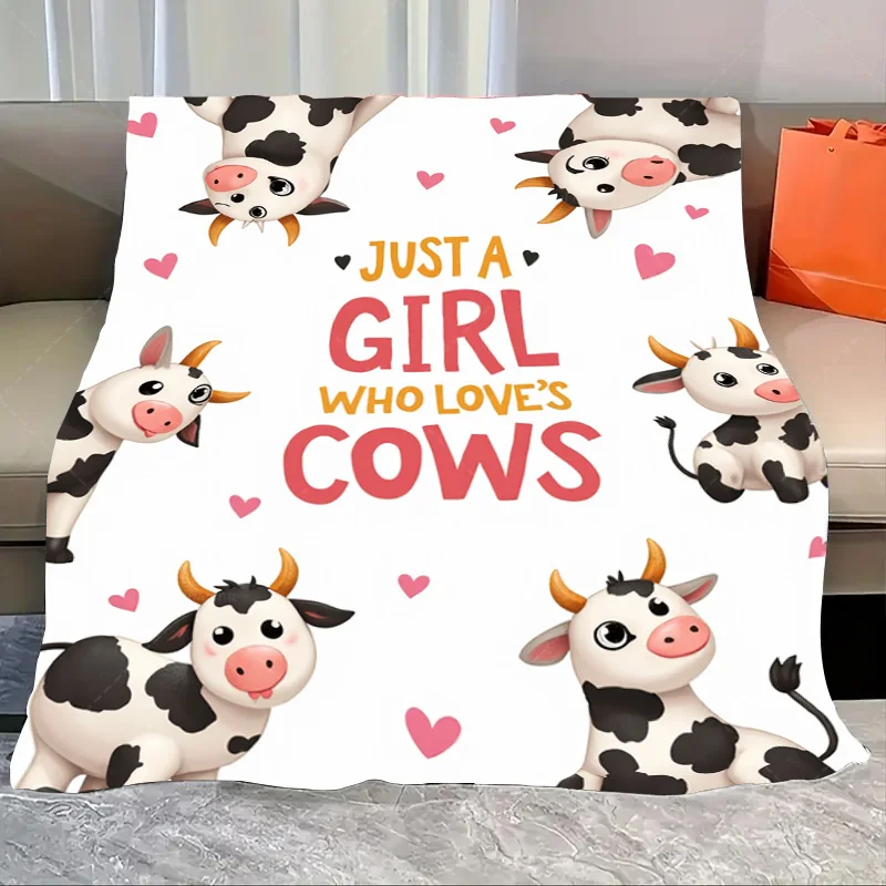 

1pc Flannel Blanket "Cute Cow Print Blanket - 'Just a Girl Who Loves Cows' Soft Cozy Throw"