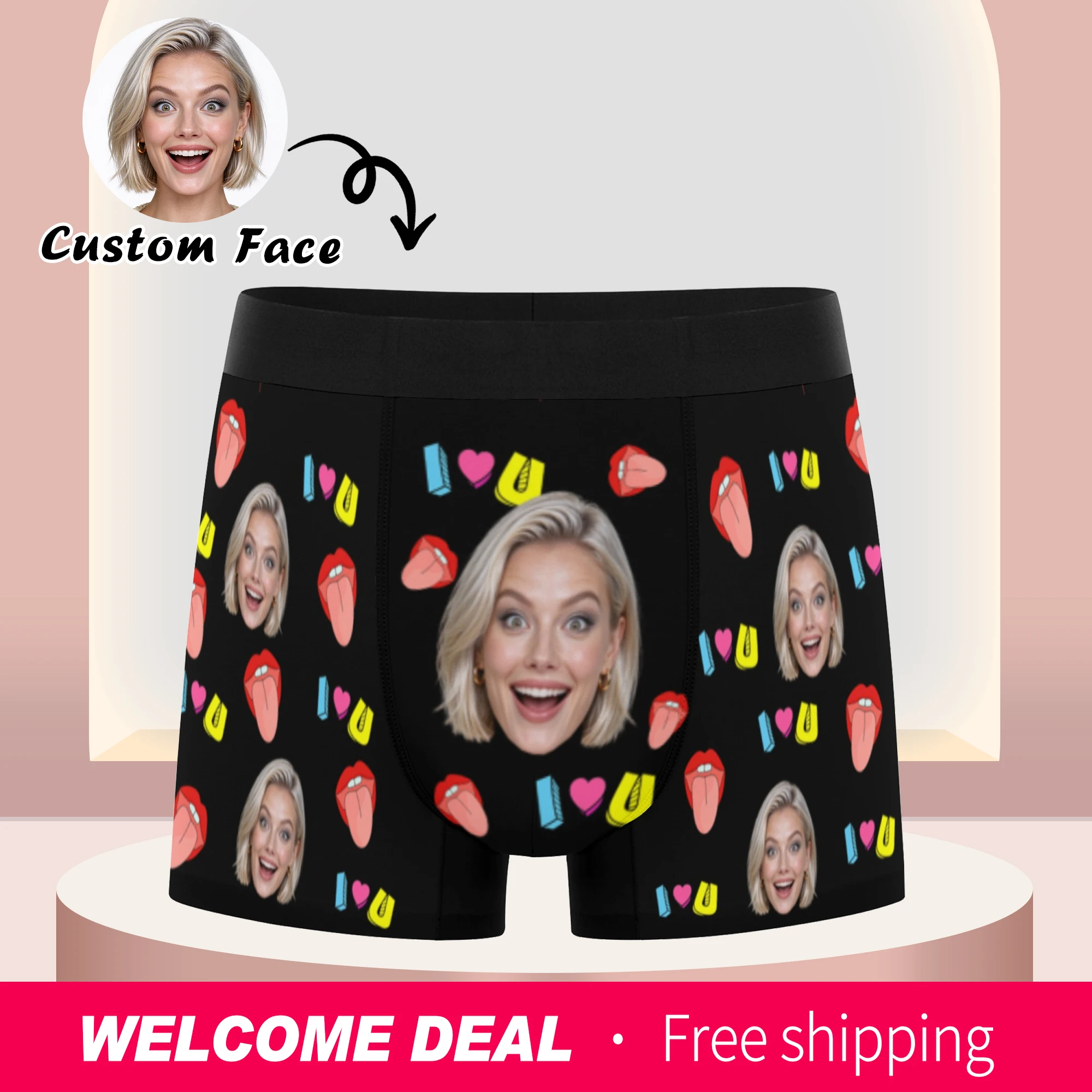 Customized Personalized Facial Photo Underwear for Men Flat Cornered Unique Valentine's Day Gift for Husband Anniversary Gift fo