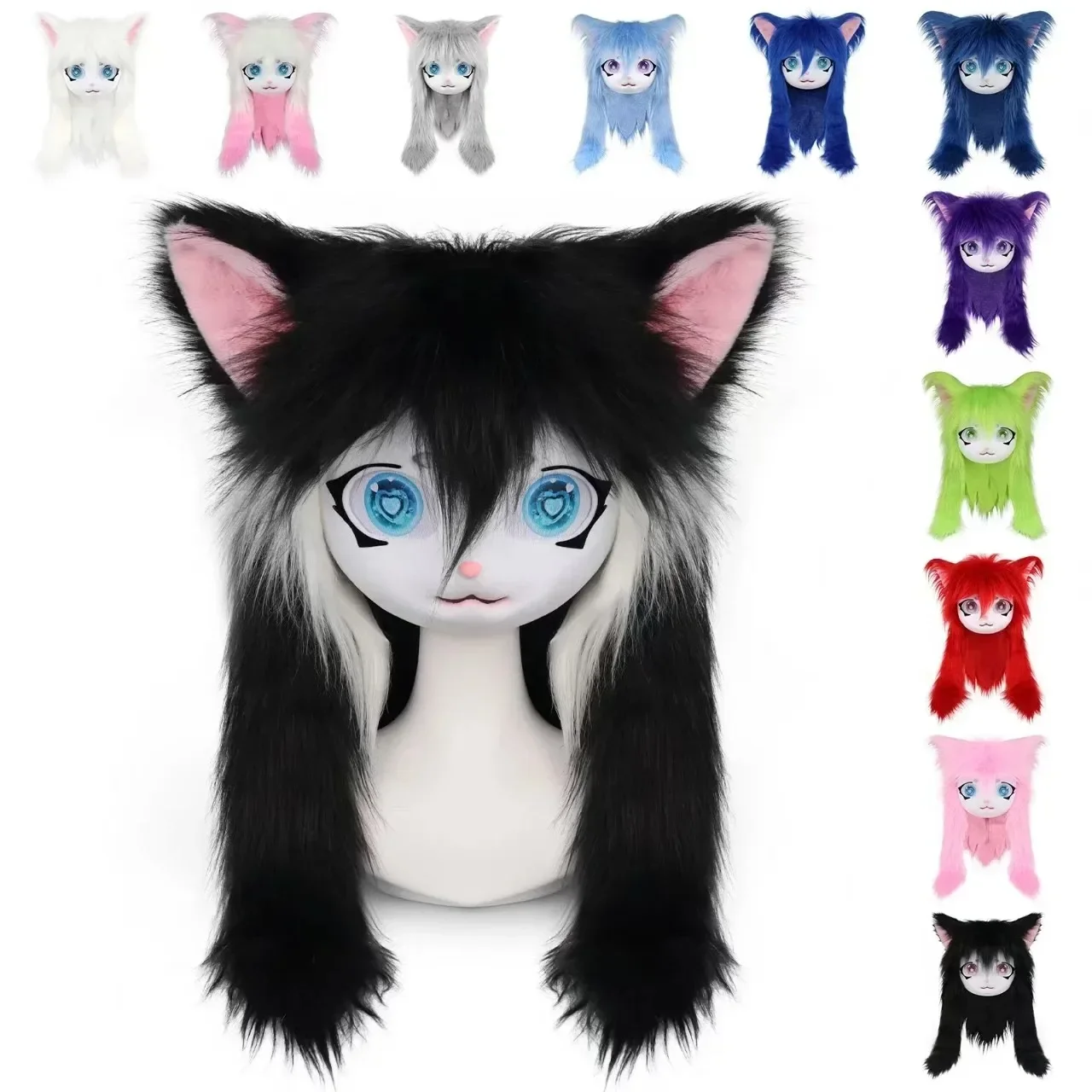 Handmade Fursuit Head Kigurumi Kig Cute Furry Mask Cosplay Paws Tail Comiket Furry Headbase Cat Doll Animal Cosplay Accessories