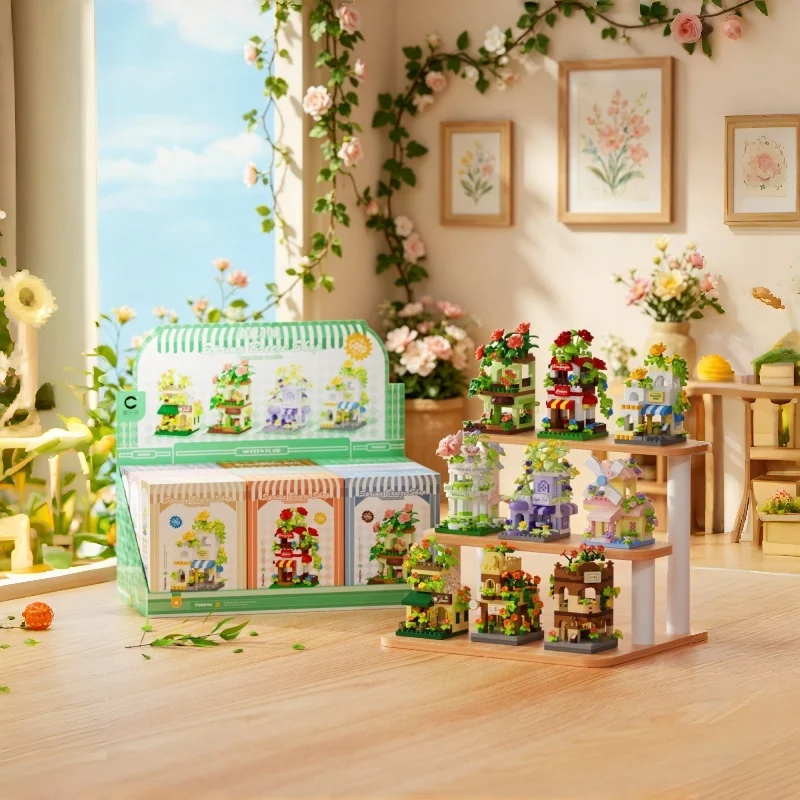 City Street View Flower Shop Building Blocks Spring Street Scene Bricks Model Desktop Decoration DIY Assembly Toy Gift