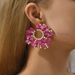 Statement Crystal Hoop Stud Earrings Modern Fashion Aesthetic Jewelry Accessories For Women Romantic Wedding Party Luxury Gifts