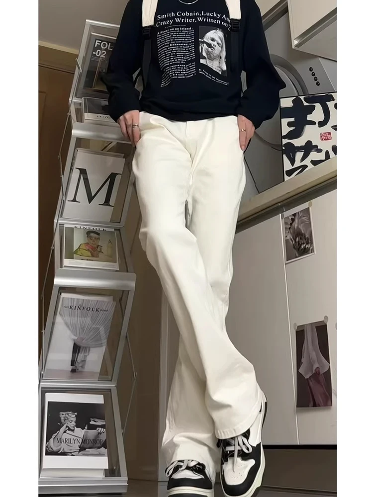 White Bell Bot Jeans Men's Sle American High Street Vibe Knife  Straight Leg Elastic Slim Fit Jeans for Teens