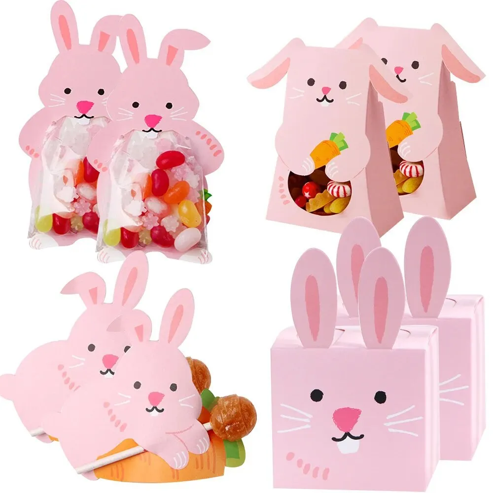 1set Cartoon Rabbit Candy Boxes Rabbit Lollipop Cards for Happy Easter Spring Party Decorations Kids DIY Gifts Packaging Supply