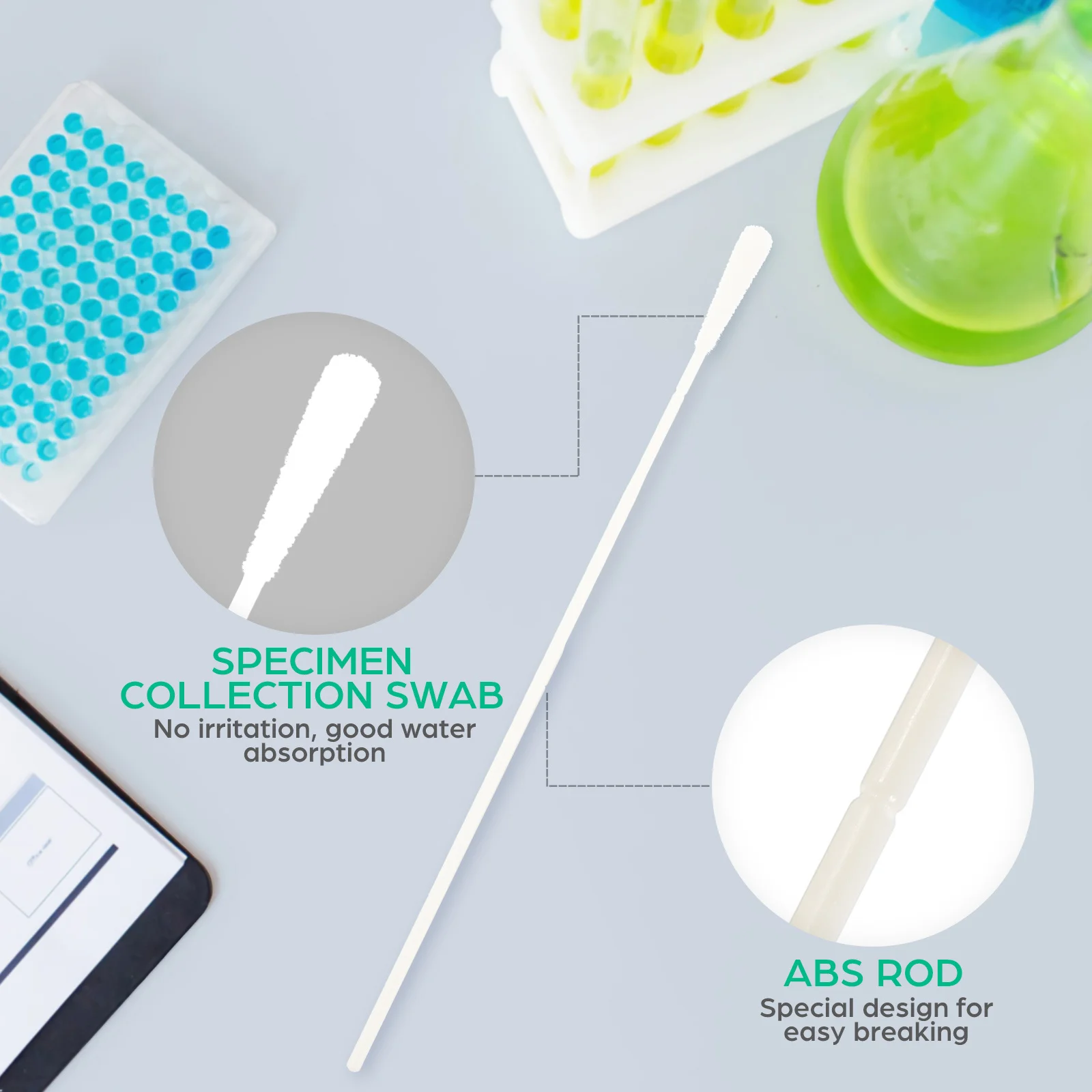 50 مجموعة من مسحات فارينكس الاحترافية، مسحات الفم القابل للتصرف لأخذ عينات الحلق في المستشفى، توريد الاختبار الطبي المحمول